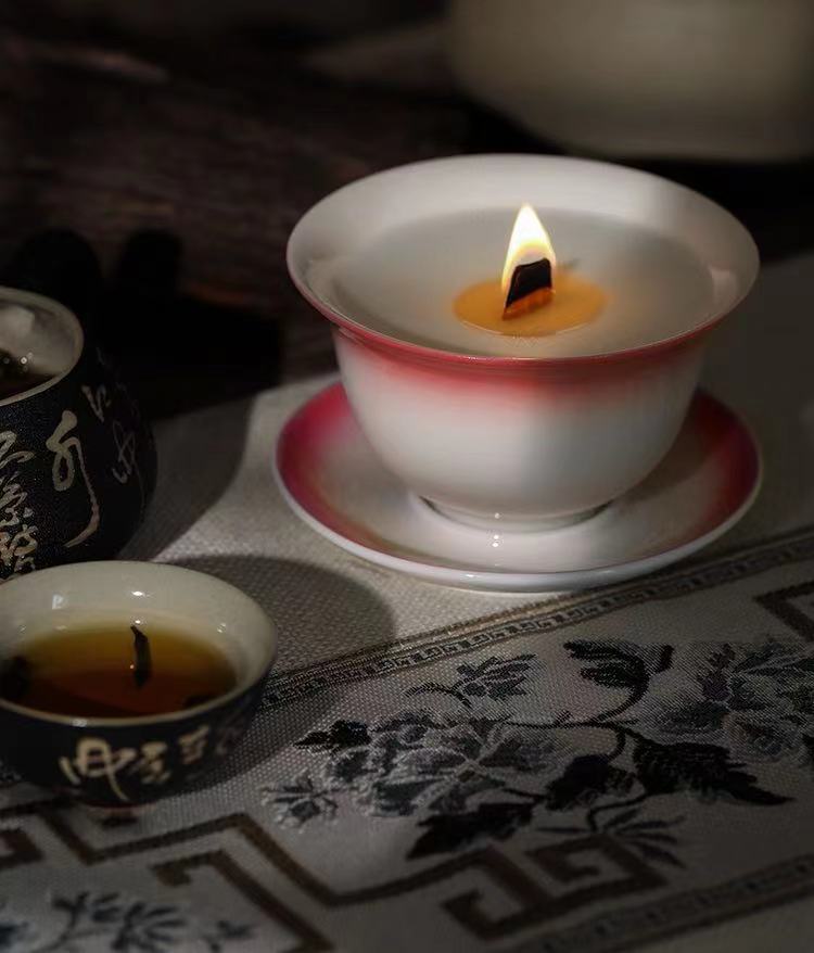 New Chinese-style ceramic tea set and scented candles