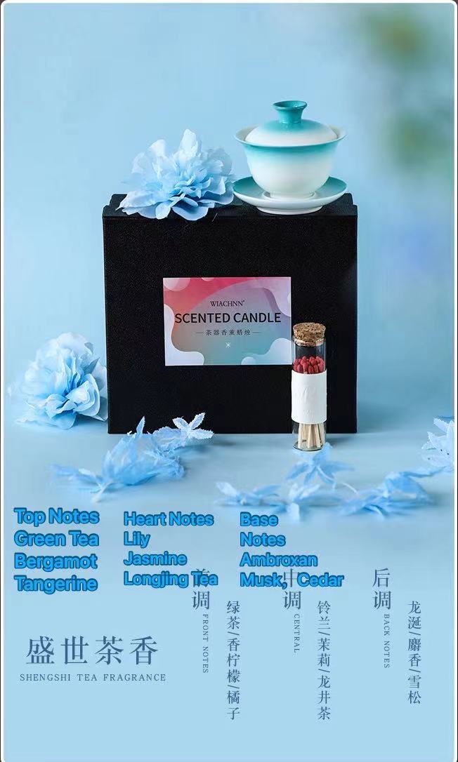 New Chinese-style ceramic tea set and scented candles