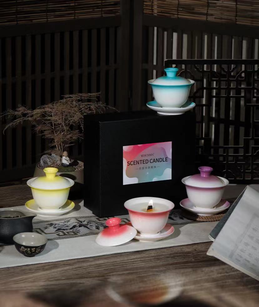 New Chinese-style ceramic tea set and scented candles